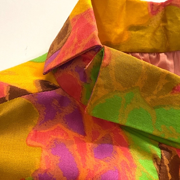 Vintage 60s 70s Maxi Dress Tiki Tropical Floral Cotton Orange Retro Mod M 8 10 - Picture 6 of 14